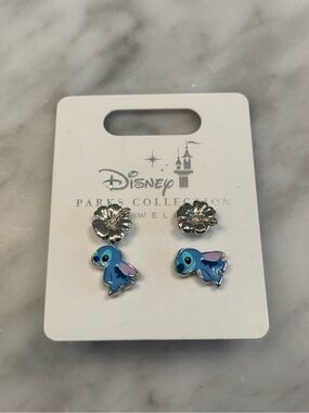 Disney Parks Collection Blue Stitch Flower Stud Earring Set